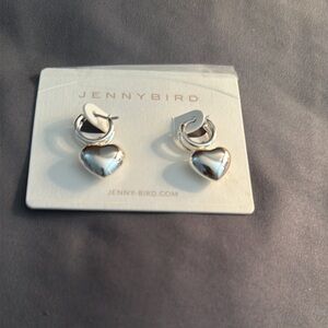 Jenny Bird Silver e huggie puffy Heart Earrings NWT